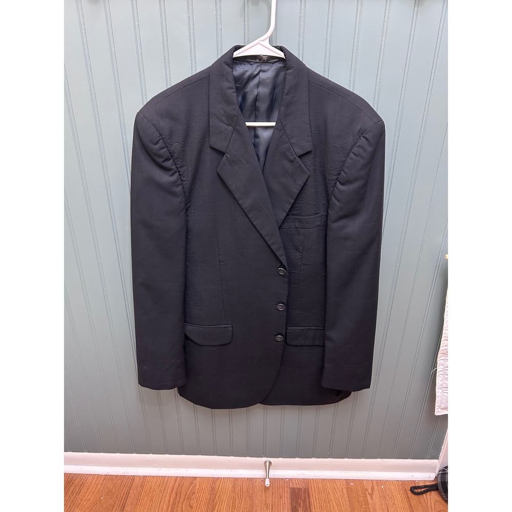 Hardy Amies Mens Black‎ Pinstripe Wool Suit Jacket Blazer Sport Coat Size 42